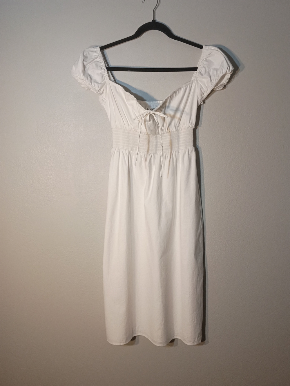Reformation White Puff-Sleeve Tie-Front Midi Dress